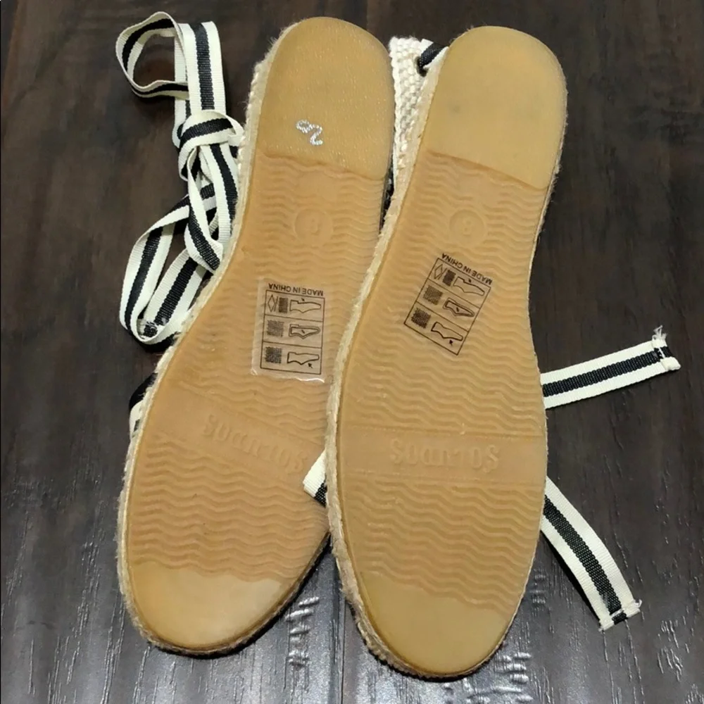 Soludos Black and Natural Striped Lace-Up Espadrilles